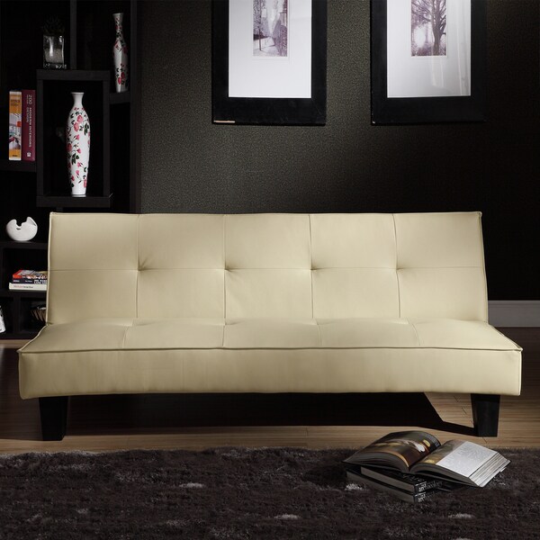 TRIBECCA HOME Bento Beige Faux Leather Modern Mini Futon Sofa Bed