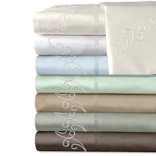 Grand Luxe Egyptian Cotton Sateen 300 tc Scroll D. Pocket Sheet Set and Pillowcase Separates
