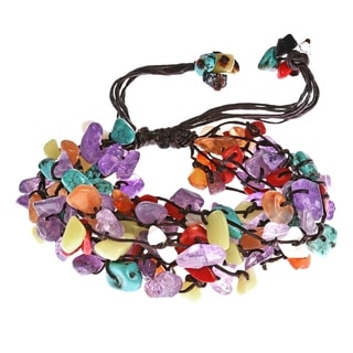 Cotton Rope Multi-gemstone Cluster Bracelet (Thailand)