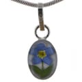 Sterling Silver Forgetmenot Flower Mini Oval Necklace (Mexico)