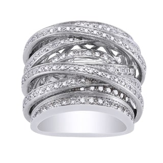 Beverly Hills Charm 10k White Gold 1 1/2ct TDW Diamond Wide Crossover Ring