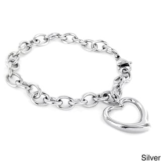 Women's Stainless Steel High-polish Heart-charm Chain Bracelet