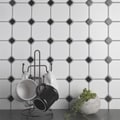 Somertile 11.625x11.625-in Victorian Octagon 2-in Matte White with Glossy Black Dot Porcelain Tiles (Case of 10)