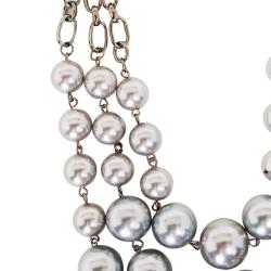 Grey Faux Pearl Bib Necklace