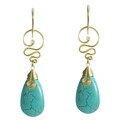 Brass Turquoise Teardrop Swirl Earrings (Thailand)
