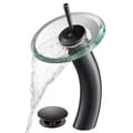 Kraus Single Lever Vessel Glass Waterfall Oil Rubbed Bronze Faucet with Glass Disk and Matching Pop Up Drain