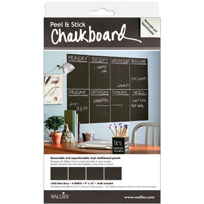 Wallies Peel and Stick 9x12 Slate Grey Chalkboard Panels (Pack of 4