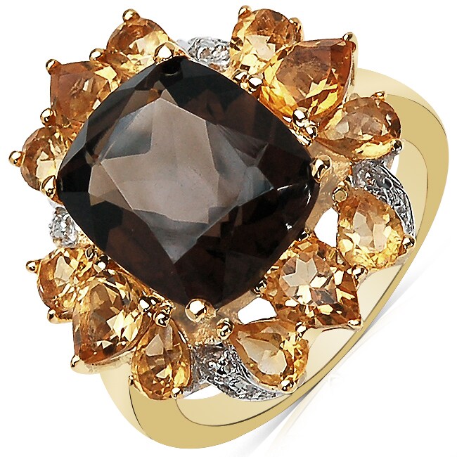 Sheila Kay 14K Gold-Overlay Pear-Cut Smokey Quartz and Citrine Ring