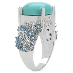 Sheila Kay Platinum Overlay Turquoise and Swiss Blue Topaz Ring