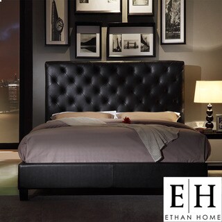 ETHAN HOME Sophie Tufted Dark Brown Faux Leather Queen-size Platform Bed