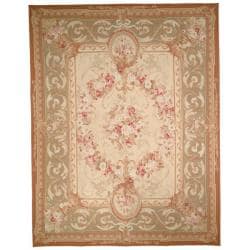 Hand-knotted French Aubusson Weave Ivory Taupe Wool Rug (6' x 9')