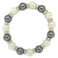 Silvertone Metal White and Grey Faux Pearl Stretch Bracelet