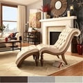 ETHAN HOME Bellagio Classic Brown Bonded Leather Tufted Chaise with Ottoman