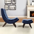 ETHAN HOME Albury Blue Velvet Curved Chair and Ottoman Set