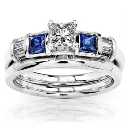 14k Gold 1/2ct TDW Diamond and Sapphire Bridal Ring Set (H-I, I1-I2)
