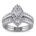 Miadora 14k Gold 1 1/2ct TDW Marquise Halo Diamond Bridal Set (G-H, I1-I2)