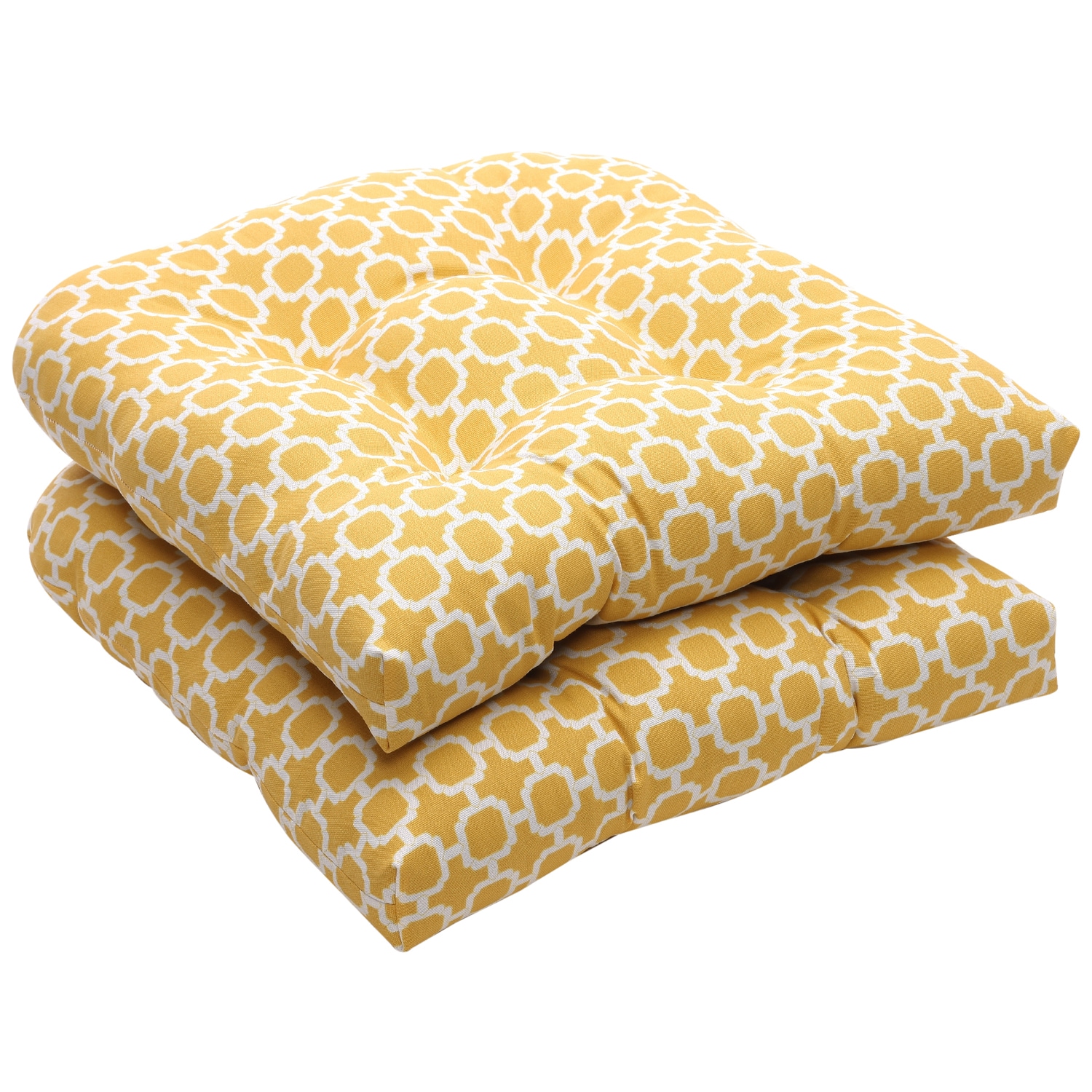 Outdoor Yellow and White Geometric Wicker Seat Cushions Set of 2 L14095779
