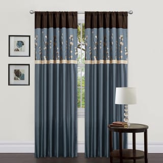 Lush Decor Blue/ Brown 84-inch Cocoa Blossom Curtain Panels (Set of 2)
