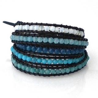 Amazonite/ Quartz/ Amethyst/ Carnelian Multi Tonal Faceted Stones 5-Wrap Bracelet (Thailand)