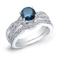 Auriya 14k Gold 3/4ct TDW Blue and White Diamond Bridal Ring Set
