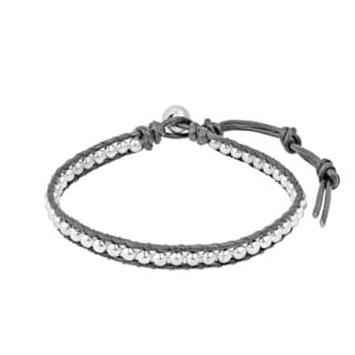 Cute Handcrafted Silver Beads Single Strand Leather Bracelet (Thailand)