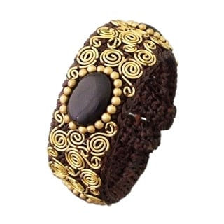 Gemstone Spiral Brass Cotton Cuff (Thailand)