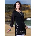Black Georgette Three-quarter-sleeve Embroidered Kurti/Tunic (India)