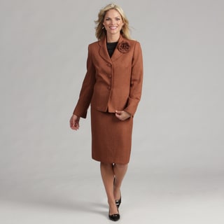 Le Suit Women's Rust Herringbone Skirt Suit
