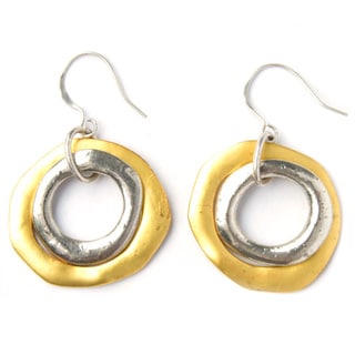 Hand-crafted Gold and Silver Hammered Double Hoop Earrings (China)