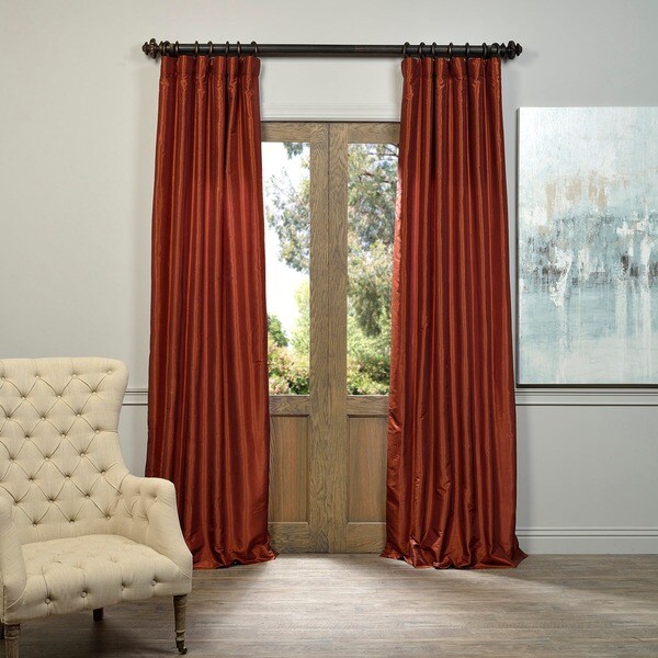 Eff Burnt Orange Vintage Faux Dupioni Silk Curtain Panel