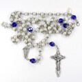 Silverplated White Glass Pearl and Sapphire Crystal Rosary