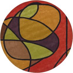 Hand-tufted Mandara Orange New Zealand Wool Rug (7'9 Round)