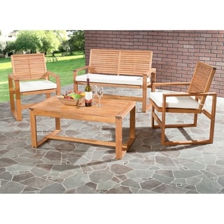 Outdoor Living Cushioned Brown Acacia Wood 4-piece Patio Set
