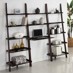 Walnut 3-piece Leaning Ladder Shelf with Laptop Desk