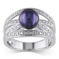 Miadora Silver Tahitian or FW Pearl and Diamond Accent Ring (9-9.5 mm)