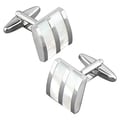BasAcc Nickel-plated Silvertone Striped White Jade Camber Cufflinks