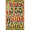 Handmade Ikat Blue/ Green Wool Rug (6' x 9')
