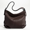 Coach Silvertone Mahogany-brown Solid-pebbled Leather Shoulder Bag