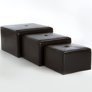 Christopher Knight Home Juniper Brown Bonded Leather Nested Ottomans (Set of 3)