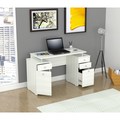 Inval White Modern Straight Computer Writing Desk with Locking File Drawer