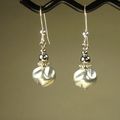 Jewelry by Dawn Silver Glass-nugget/Pewter-spacer Bead Dangle Earrings