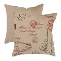 Pillow Perfect Linen/Red French Postale 18-inch Square Throw Pillow