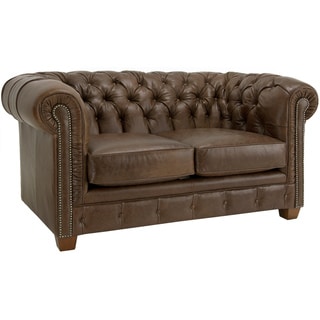 Hancock Tufted Distressed Brown Italian Leather Loveseat