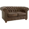 Hancock Tufted Distressed Brown Italian Leather Loveseat