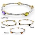 Two-tone Oval-cut Crystal Twist Wrapped Bangle Bracelet