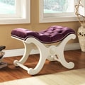 ETHAN HOME Imperial Purple Velvet White Bench with Nailhead Detail