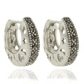 Dolce Giavonna Silver Overlay Marcasite Cutout Design Hoop Earrings