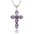 Dolce Giavonna Silver Overlay Amethyst and Marcasite Cross Necklace