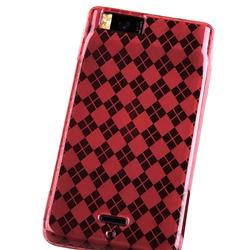 Clear Red Argyle TPU Case/ Screen Protector for Motorola MB810 Droid X
