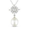 Miadora Sterling Silver Cubic Zirconia and Pearl Necklace (9-9.5 mm)